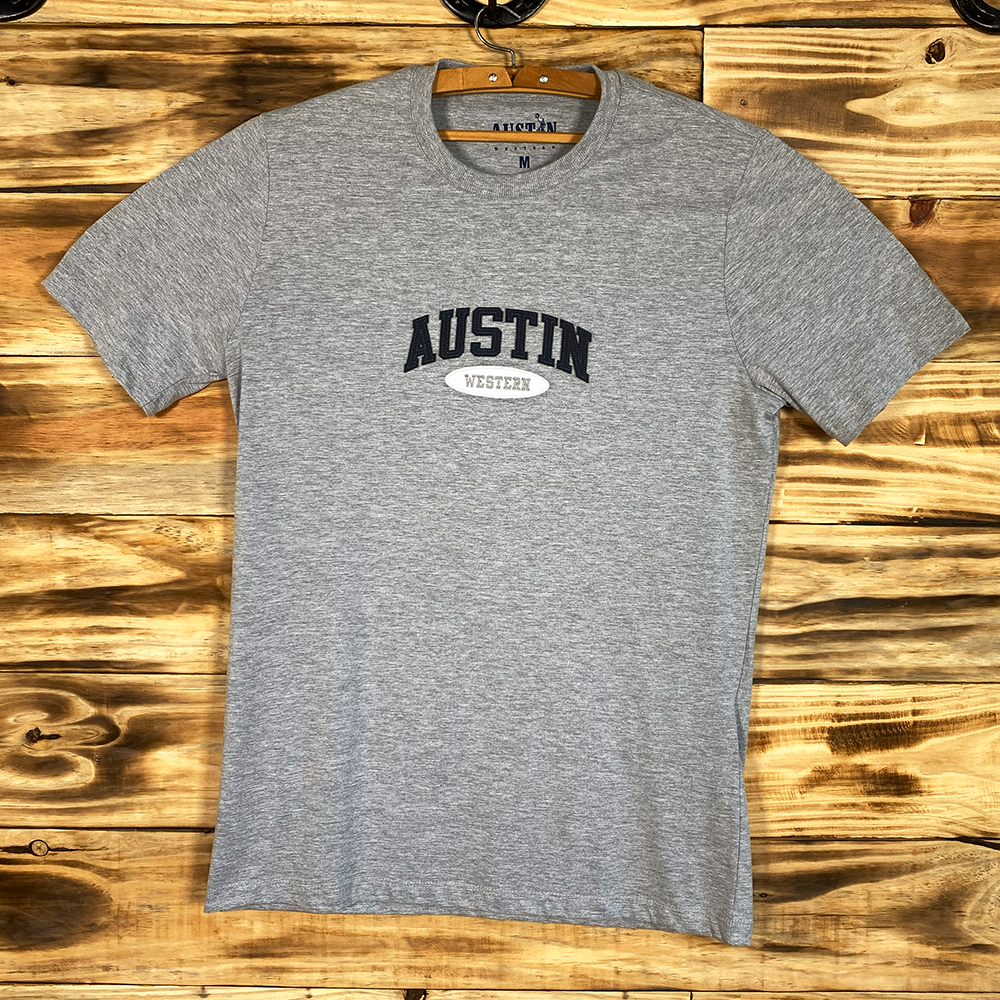 CAMISETA MASCULINA BORDADA AUSTIN WESTERN CINZA