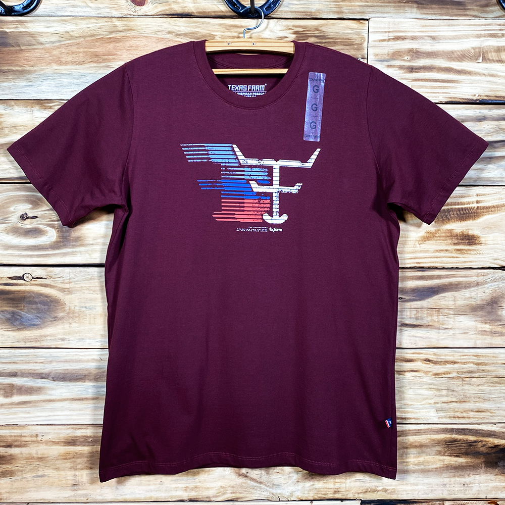 CAMISETA MASCULINA TEXAS FARM - CM583 - VERMELHO VINHO