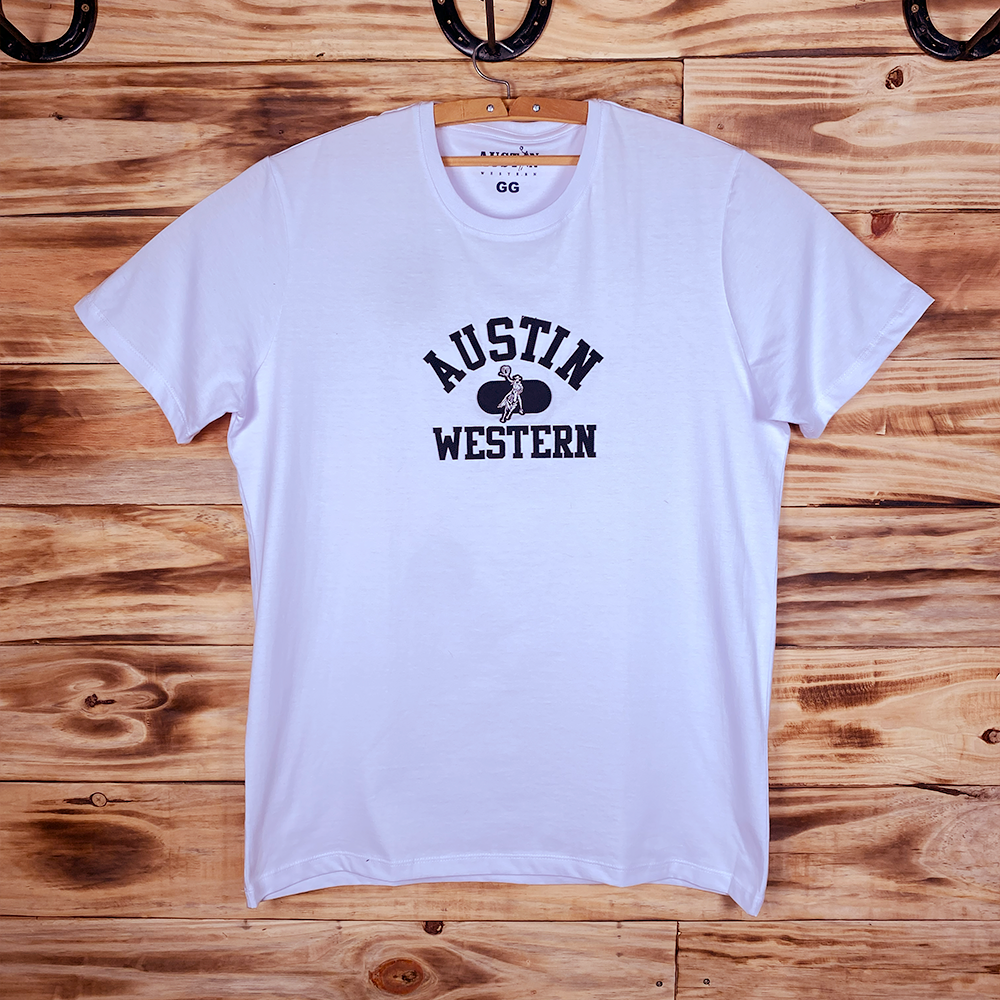 CAMISETA MASCULINA BORDADA AUSTIN WESTERN BRANCA GG